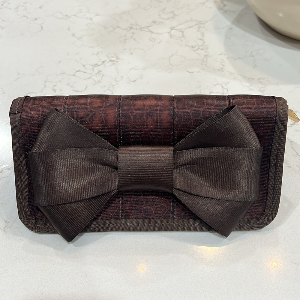 HARVEY'S RARE VINTAGE BOW SEATBELT Zip Around Collectible Wallet BROWN CROC